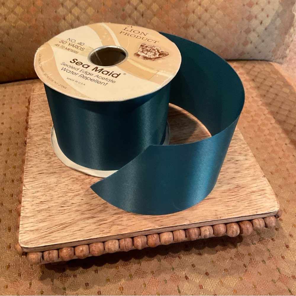 Vintage Sea Maid Teal Ribbon By Lion 50 Yds X 2.75” For Crafts (almost Full)